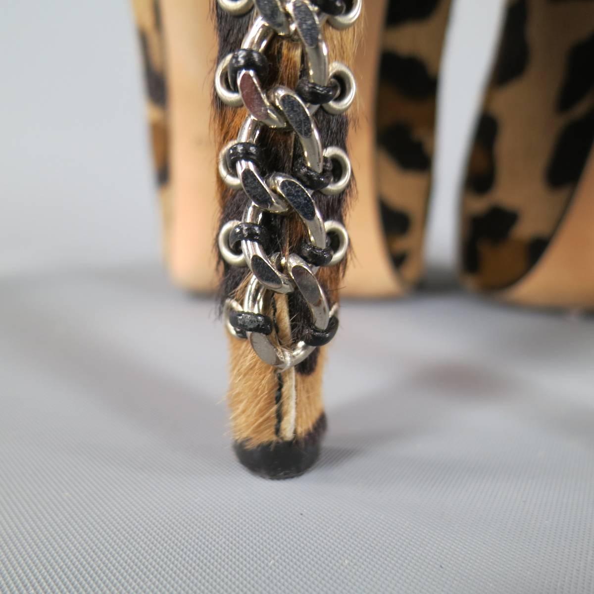 BRIAN ATWOOD Size 10 Leopard Print Pony Hair Chain Heel Platform Pumps 2