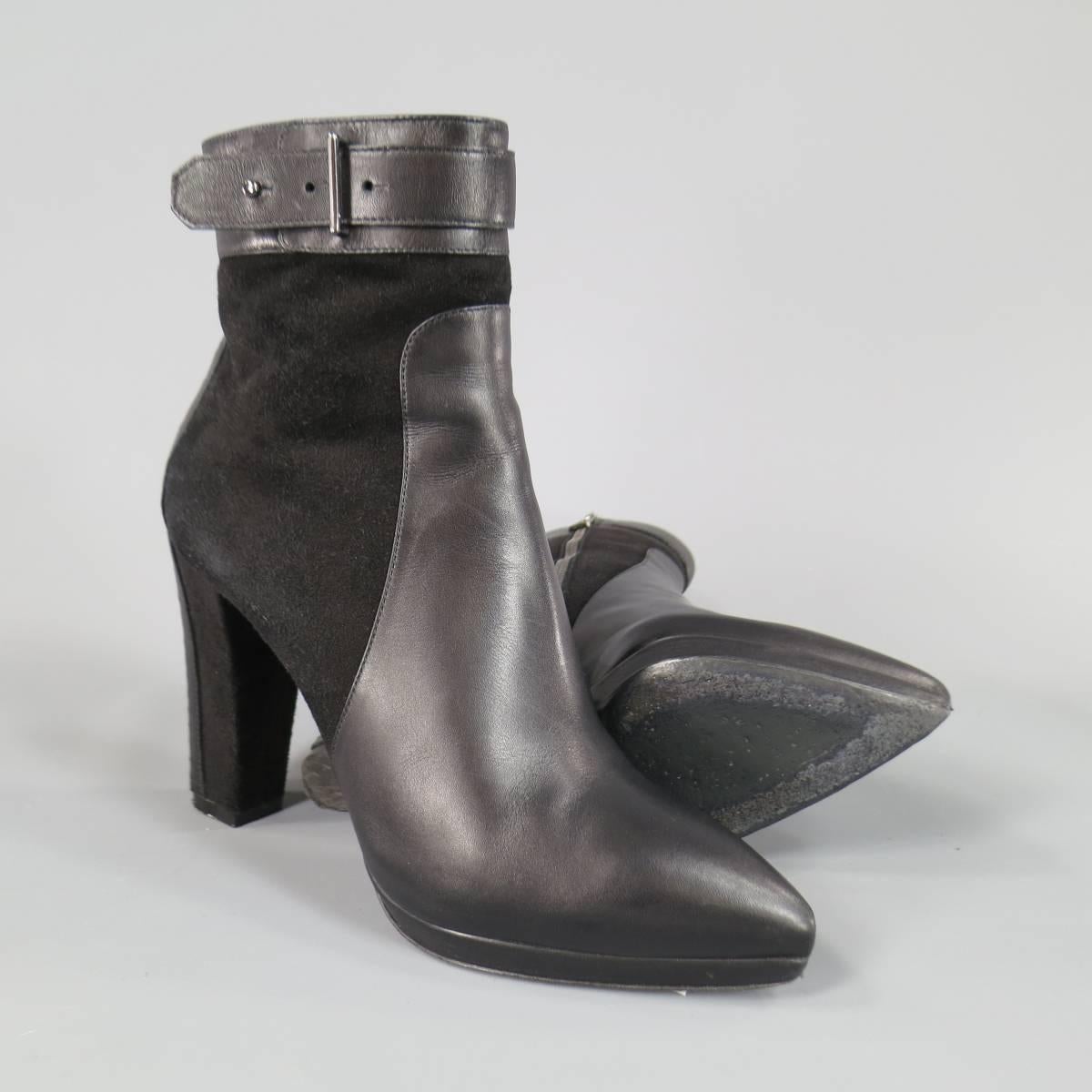 BELSTAFF Size 6.5 Black Suede & Leather Rubber Stud Kerridge Ankle Boots In Excellent Condition In San Francisco, CA
