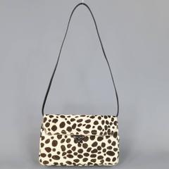 PRADA Brown & White Sotted Animal Print Pony Hair Shoulder Bag Clutch