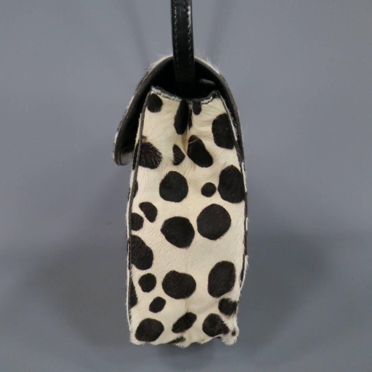 PRADA Brown & White Sotted Animal Print Pony Hair Shoulder Bag Clutch In Excellent Condition In San Francisco, CA