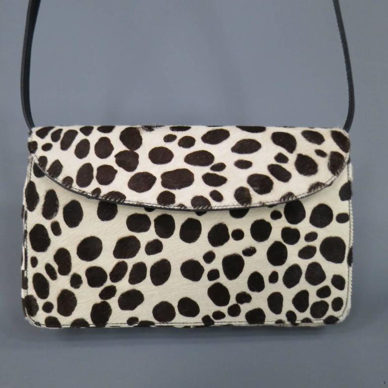 PRADA Brown and White Sotted Animal Print Pony Hair Shoulder Bag Clutch