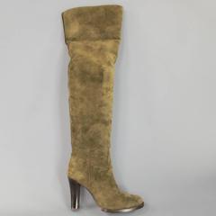 RALPH LAUREN COLLECTION Size 7 Olive Suede Over The Knee Boots