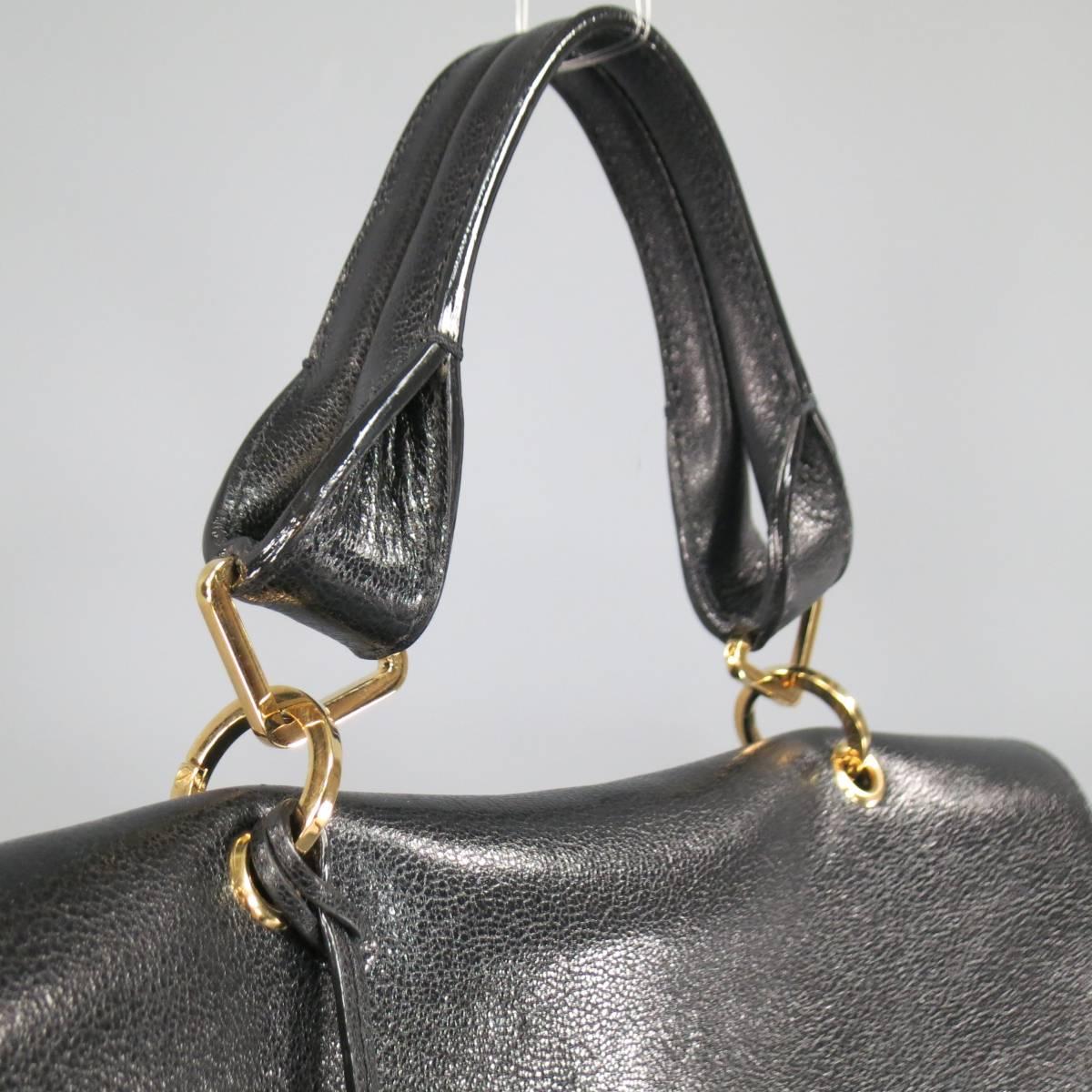Women's New MARC JACOBS Black Leather Gold Lock Shoulder Strap Satchel Handbag