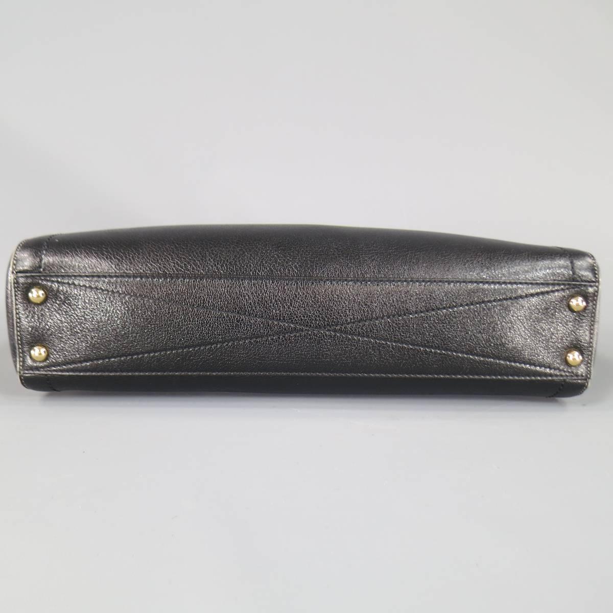 New MARC JACOBS Black Leather Gold Lock Shoulder Strap Satchel Handbag 1