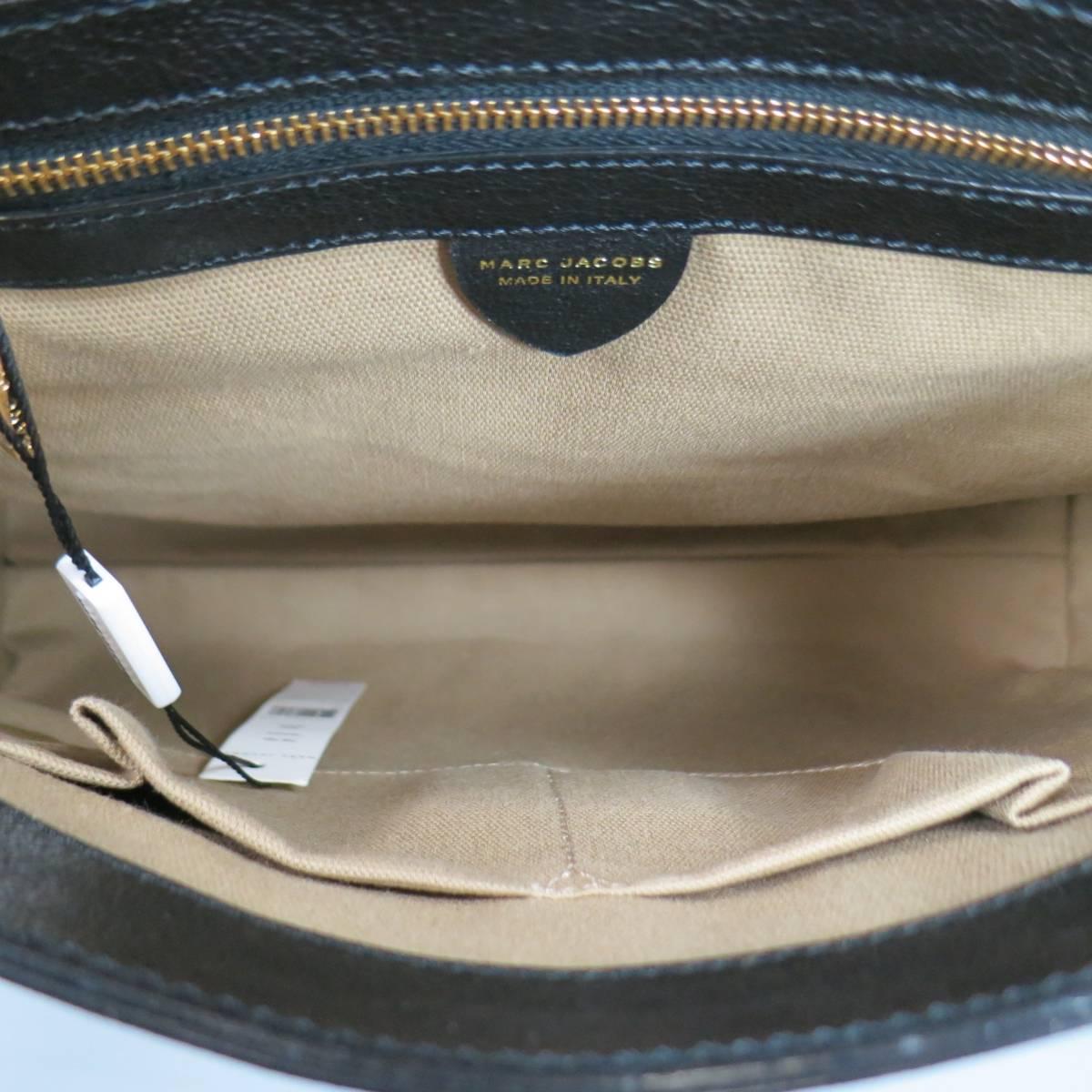 New MARC JACOBS Black Leather Gold Lock Shoulder Strap Satchel Handbag 5