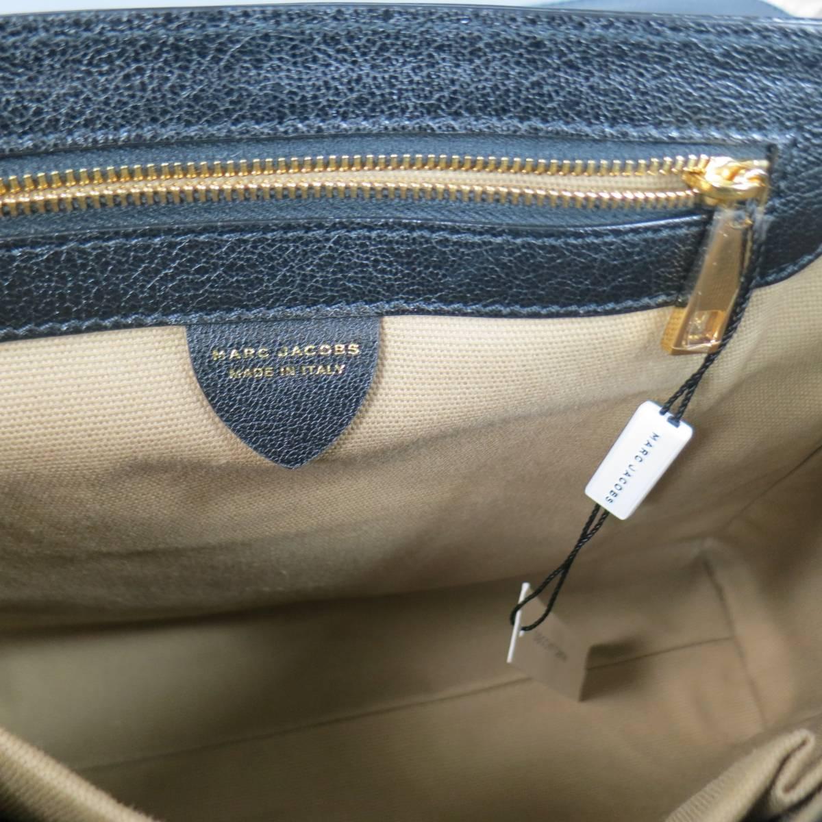 New MARC JACOBS Black Leather Gold Lock Shoulder Strap Satchel Handbag 4