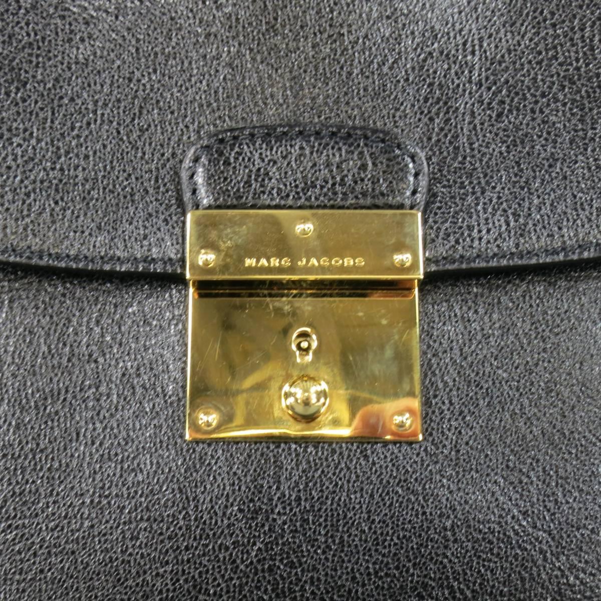 Gray New MARC JACOBS Black Leather Gold Lock Shoulder Strap Satchel Handbag