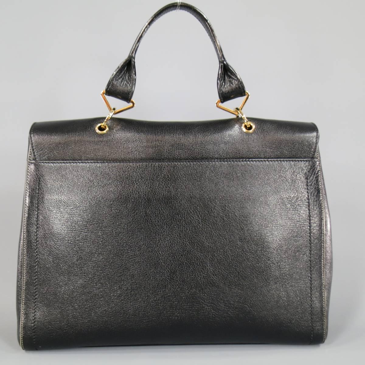 New MARC JACOBS Black Leather Gold Lock Shoulder Strap Satchel Handbag 3