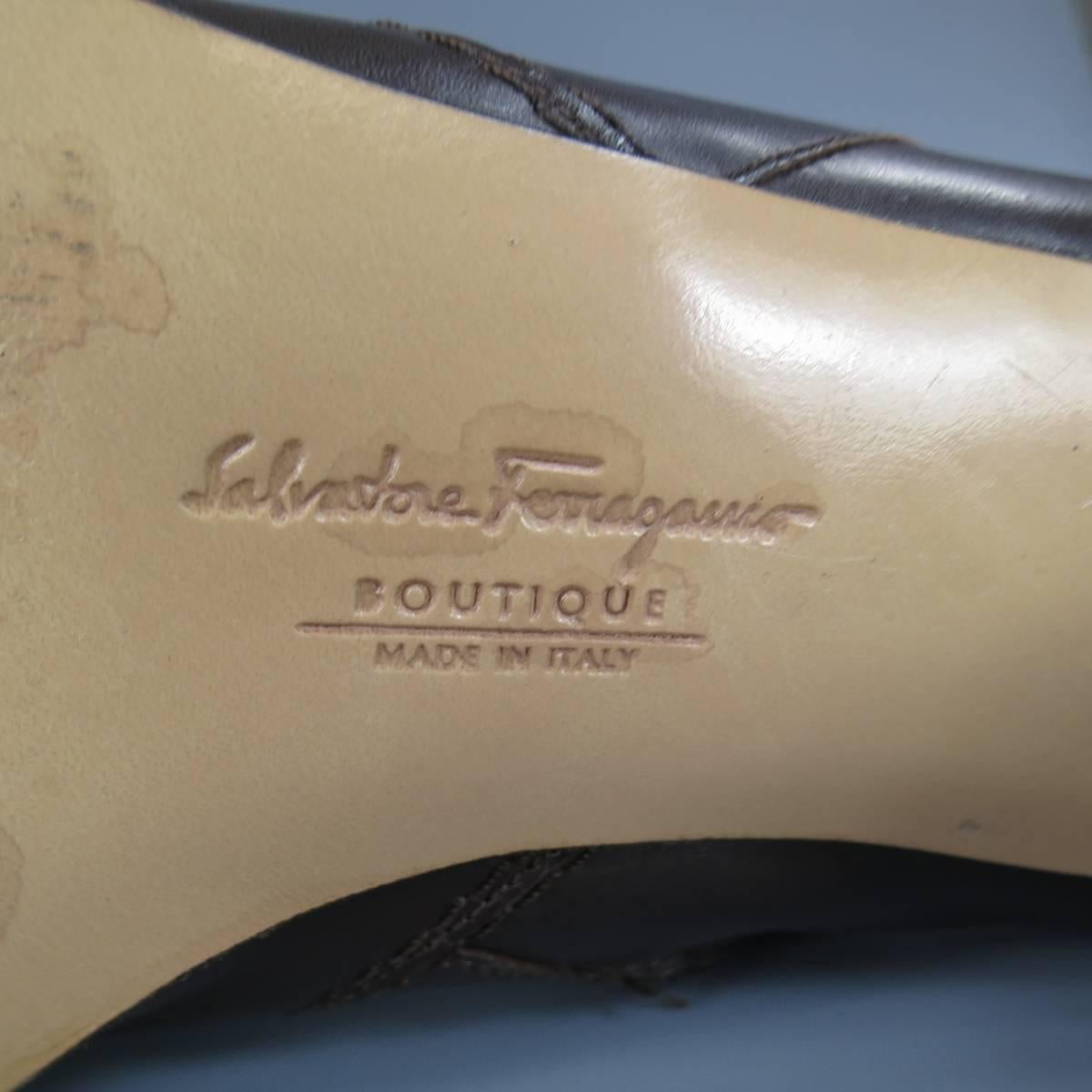 SALVATORE FERRAGAMO Boutique Size 7.5 Brown Leather Gold Gancio CalfBoots 2