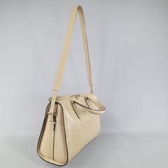 VALEXTRA Taupe Pebbled Leather Top Handles Cross Body Bag