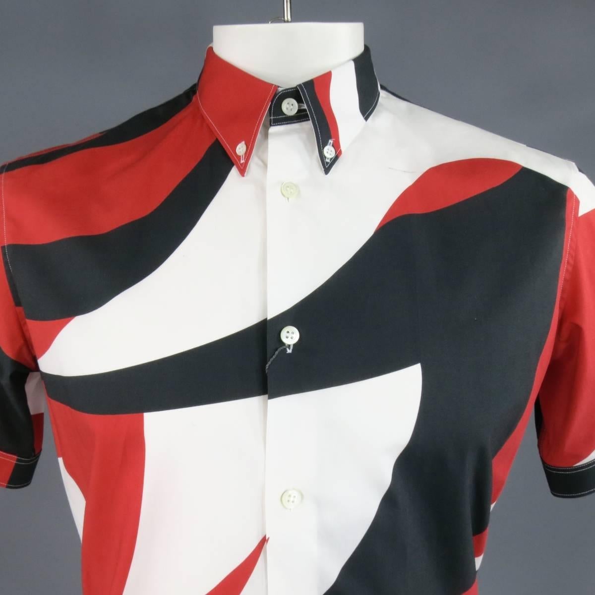 Brown Men's ALEXANDER MCQUEEN Size L Black & Red Print Cotton Short Sleeve Shirt