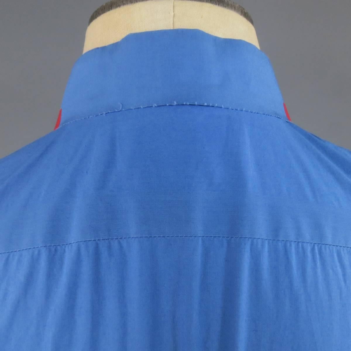 Men's MARNI Size XS Blue Cotton Red Trim Raw Collar Long Sleeve Shirt 3