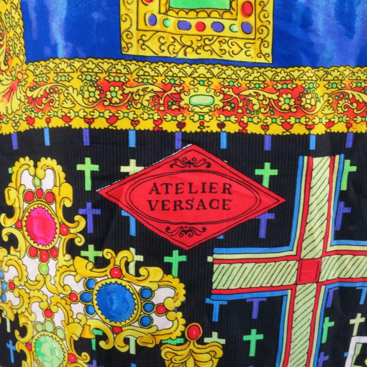 Gianni Versace Shirt - Vintage - Multicolor Silk Mardi Gras Crucifix Cross  1