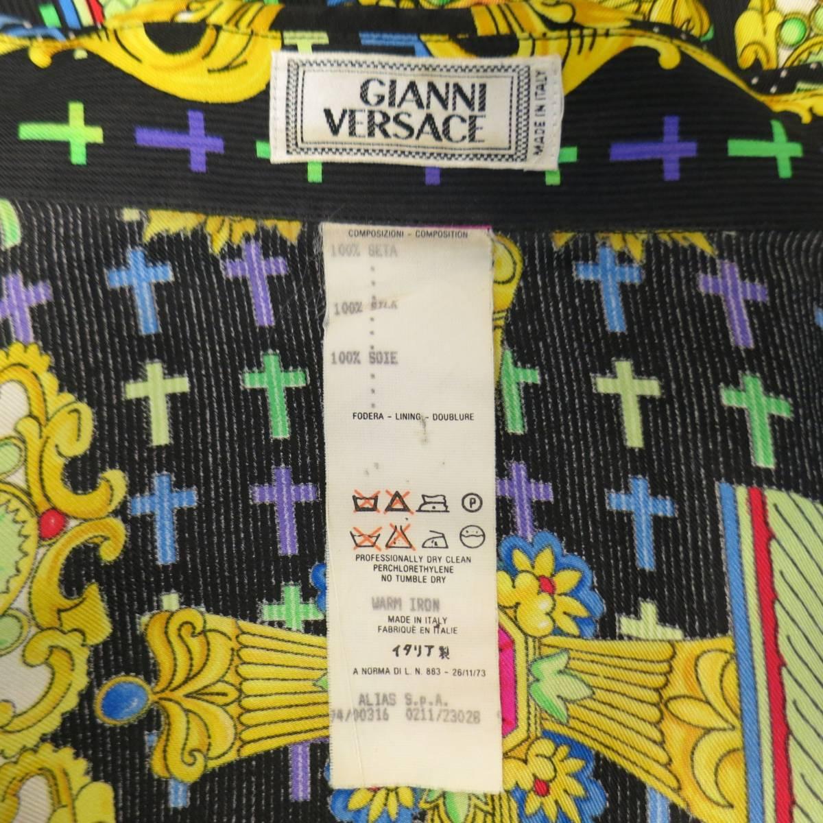 Gianni Versace Shirt - Vintage - Multicolor Silk Mardi Gras Crucifix Cross  4