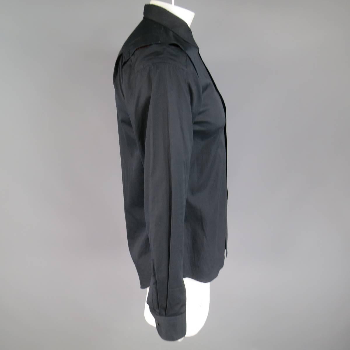 Men's COMME des GARCONS M Black Cotton Red Plaid Slit Long Sleeve Shirt 2013
