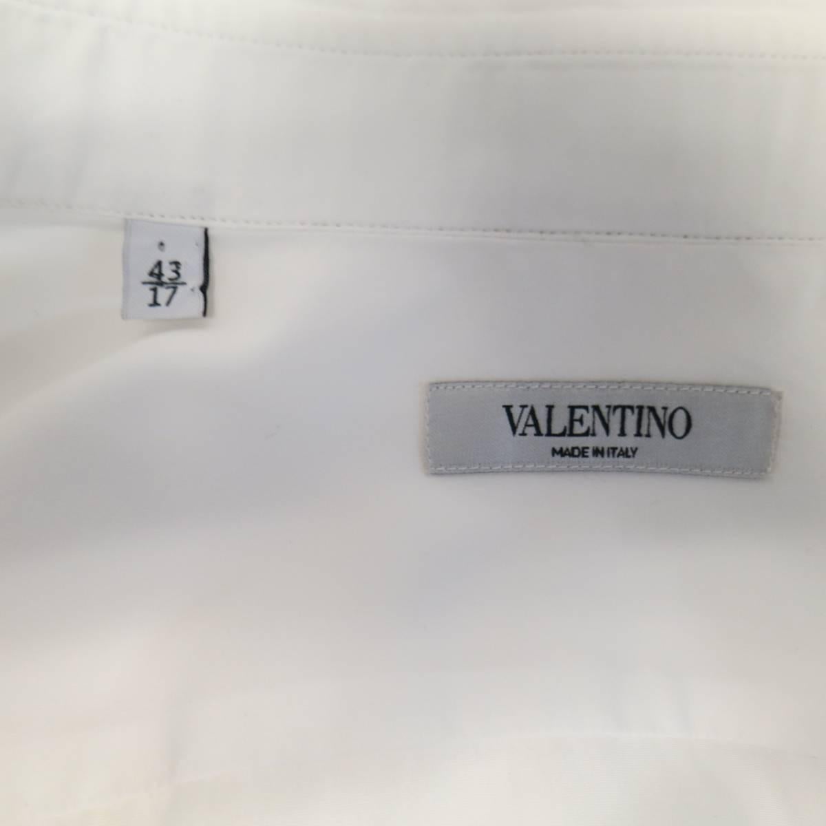 Men's VALENTINO Size L White Cotton Long Sleeve Hidden Placket Dress Shirt 1
