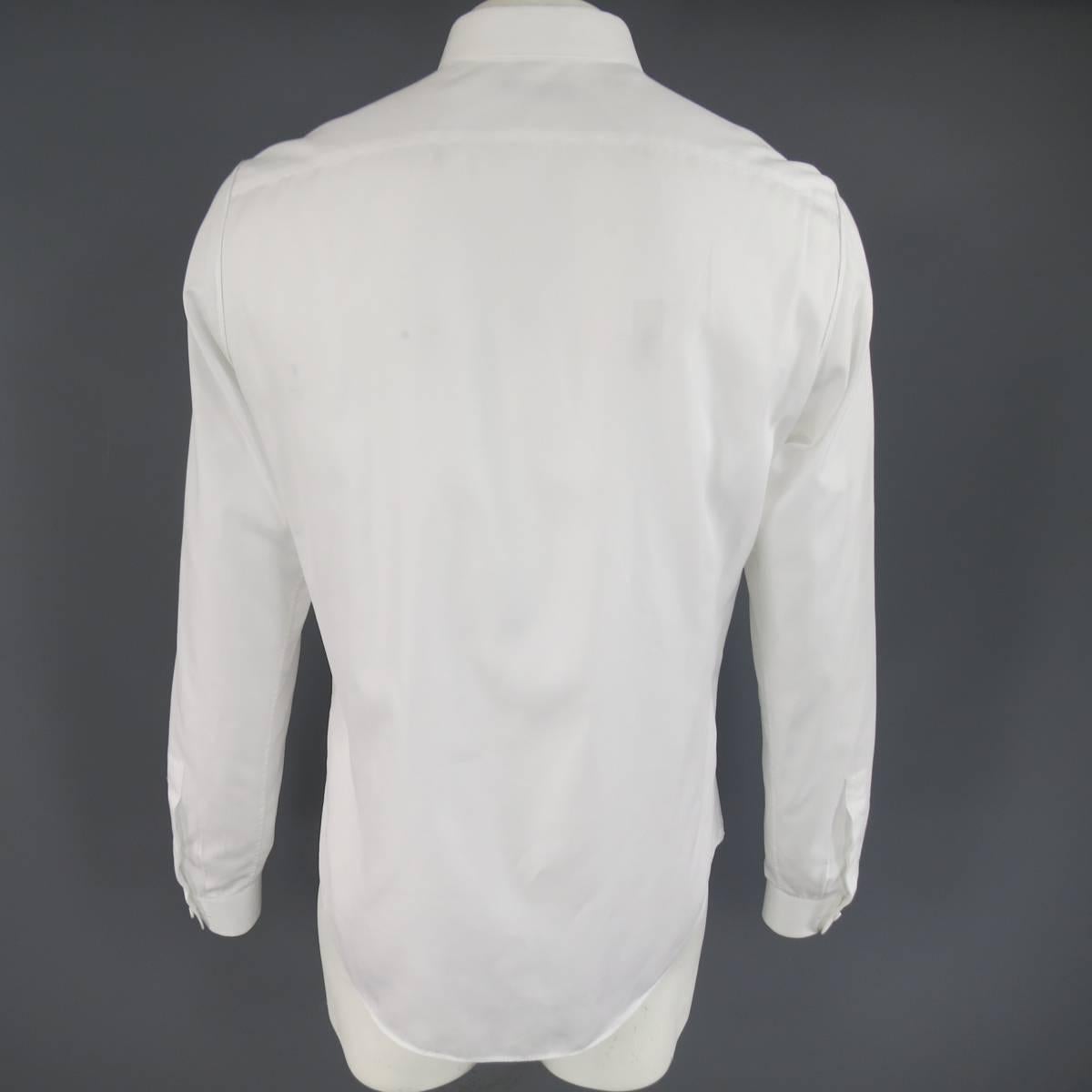Men's VALENTINO Size L White Cotton Long Sleeve Hidden Placket Dress Shirt In Excellent Condition In San Francisco, CA
