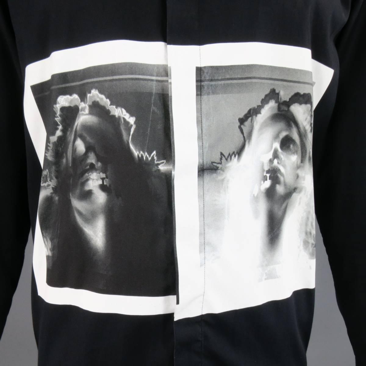 Men's GIVENCHY Size L Black & White X-Ray Graphic Fall 2013 Dress Shirt In Good Condition In San Francisco, CA