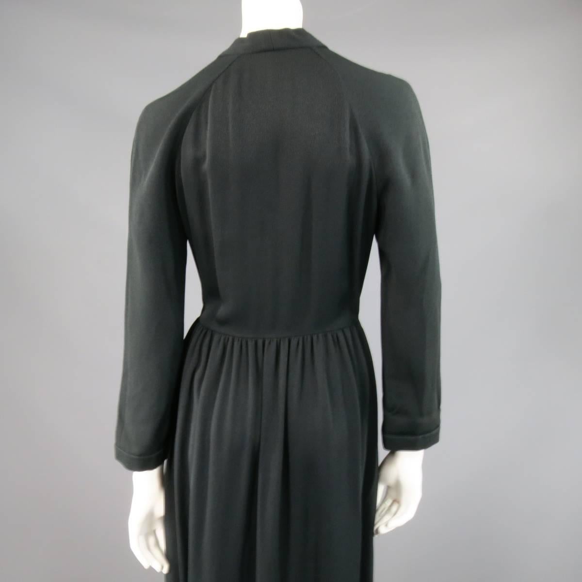Vintage CHLOE Size 8 Black V Neck Long Sleeve Midi Shirt Dress 3