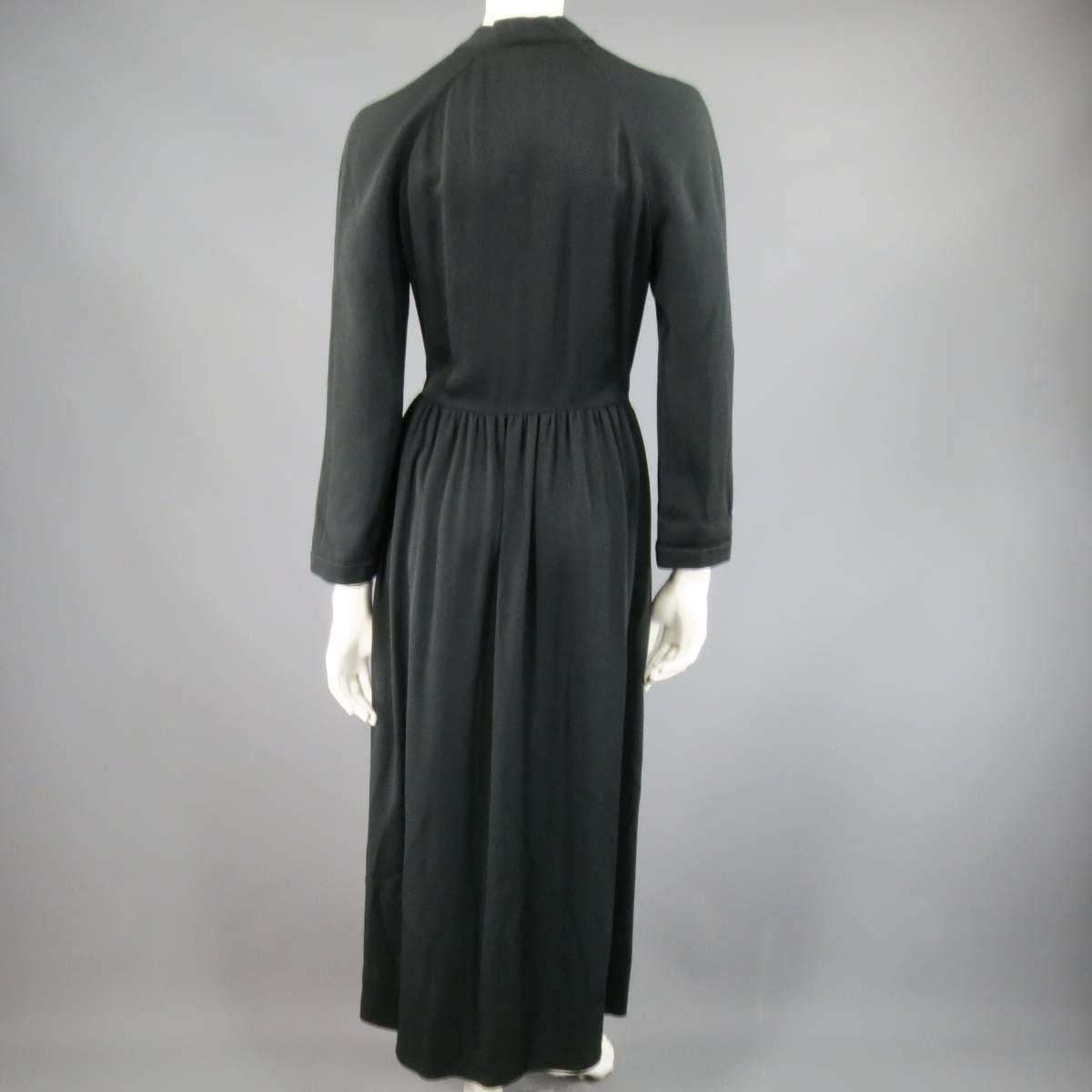 Vintage CHLOE Size 8 Black V Neck Long Sleeve Midi Shirt Dress 4