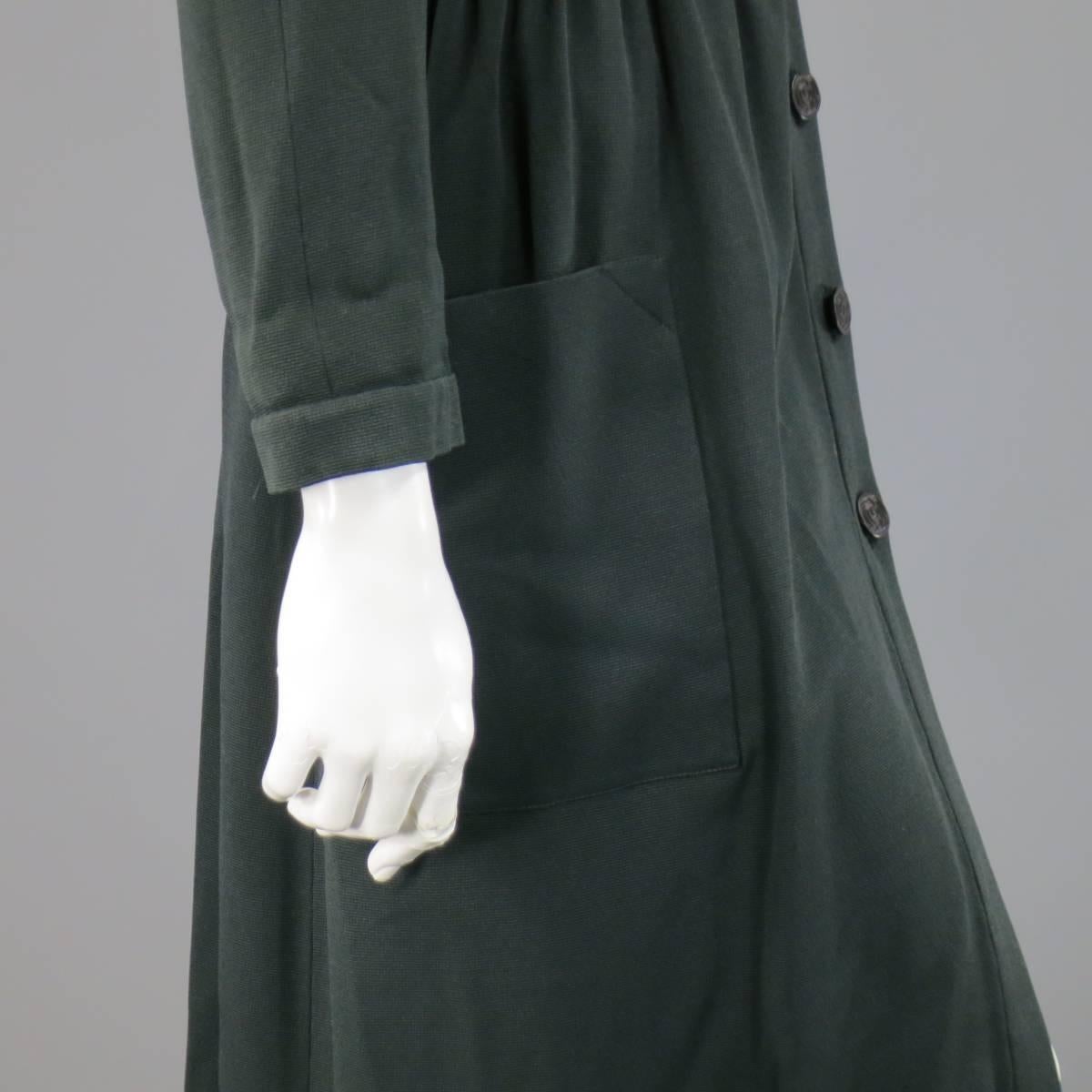 Vintage CHLOE Size 8 Black V Neck Long Sleeve Midi Shirt Dress 2