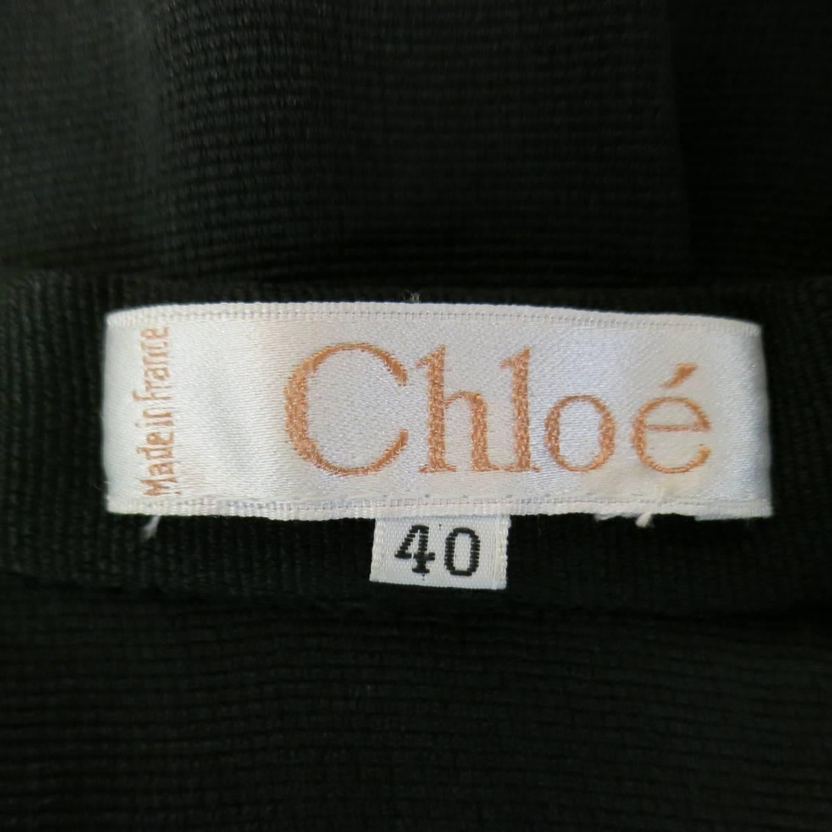 Vintage CHLOE Size 8 Black V Neck Long Sleeve Midi Shirt Dress 5