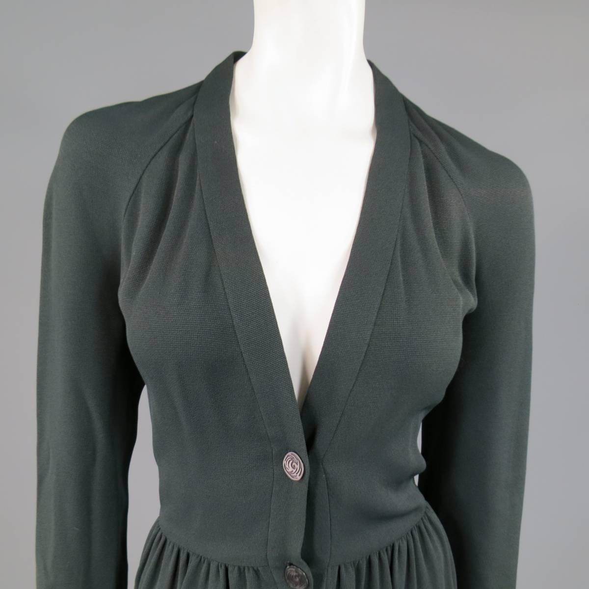 Vintage CHLOE Size 8 Black V Neck Long Sleeve Midi Shirt Dress In Good Condition In San Francisco, CA