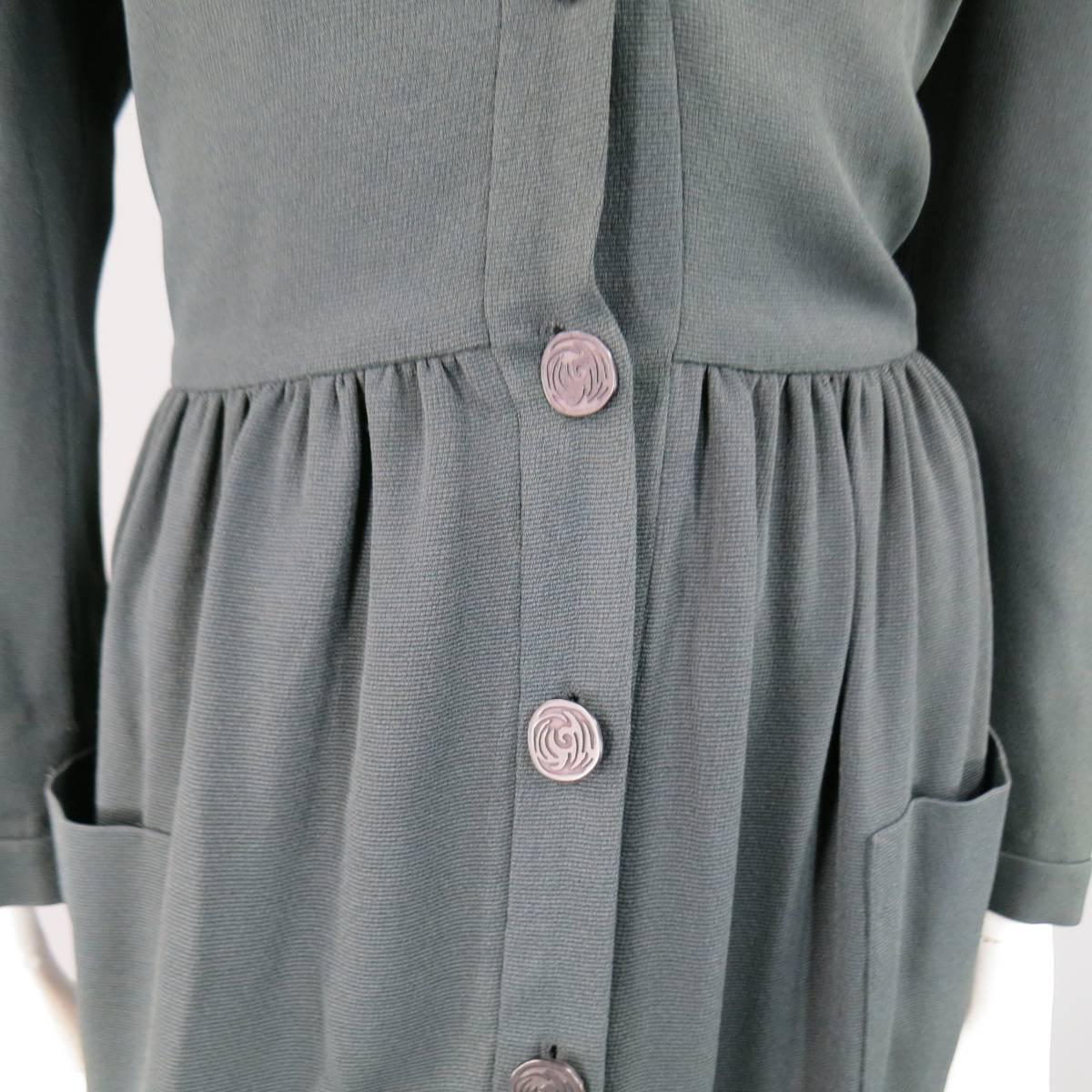 Women's Vintage CHLOE Size 8 Black V Neck Long Sleeve Midi Shirt Dress