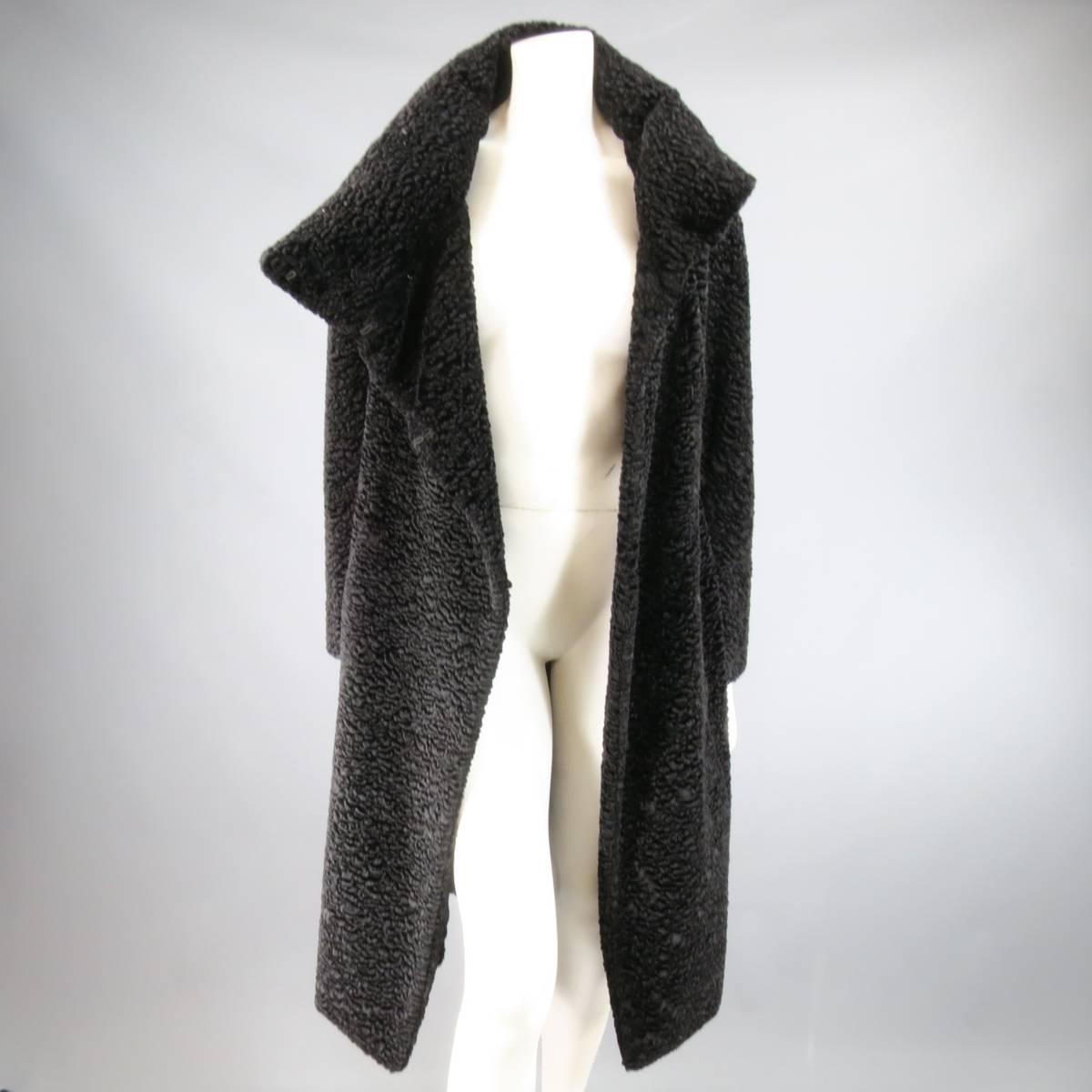RICHARD TYLER COUTURE Size 6 Black Faux Lamb Fur Padded Collar Coat 4