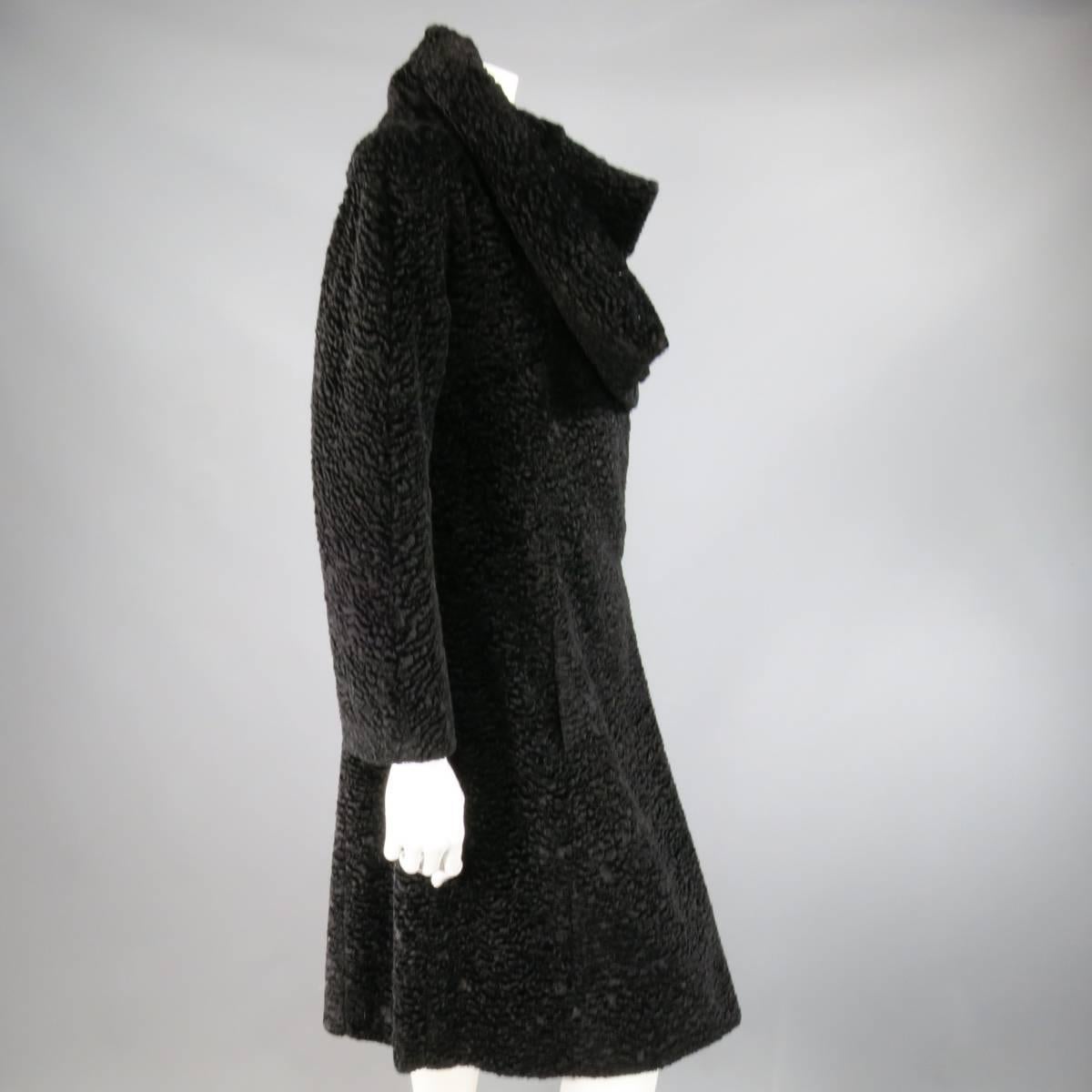 RICHARD TYLER COUTURE Size 6 Black Faux Lamb Fur Padded Collar Coat 2