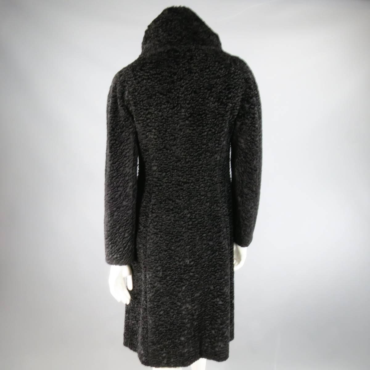 RICHARD TYLER COUTURE Size 6 Black Faux Lamb Fur Padded Collar Coat 3