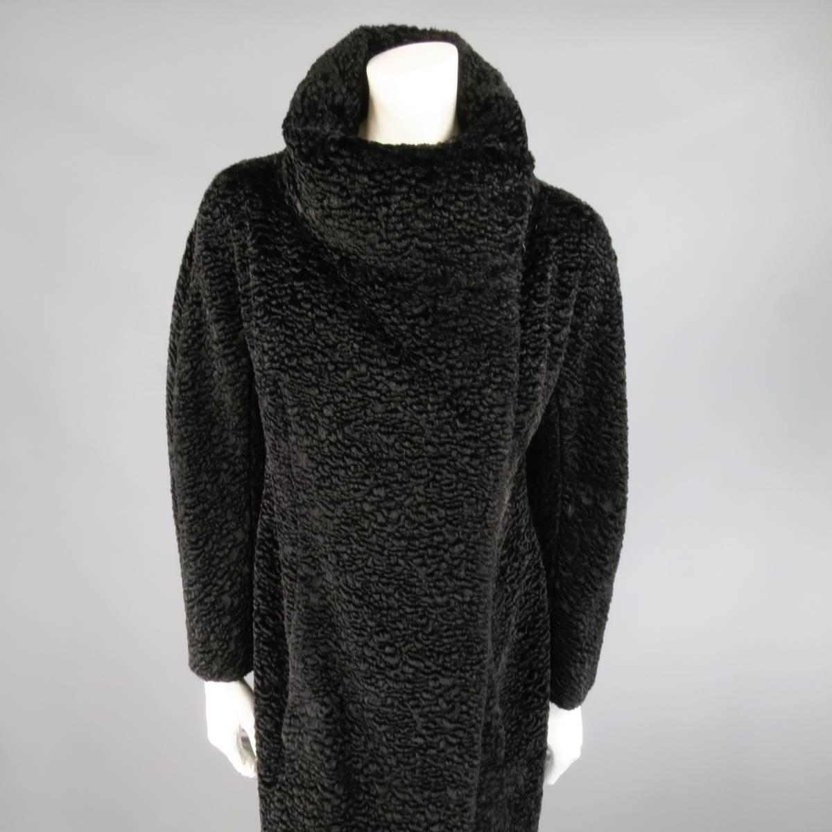 Women's RICHARD TYLER COUTURE Size 6 Black Faux Lamb Fur Padded Collar Coat