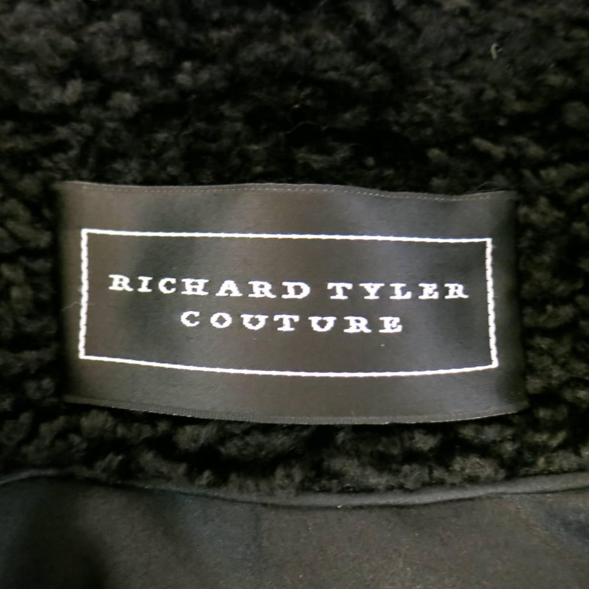 RICHARD TYLER COUTURE Size 6 Black Faux Lamb Fur Padded Collar Coat 6