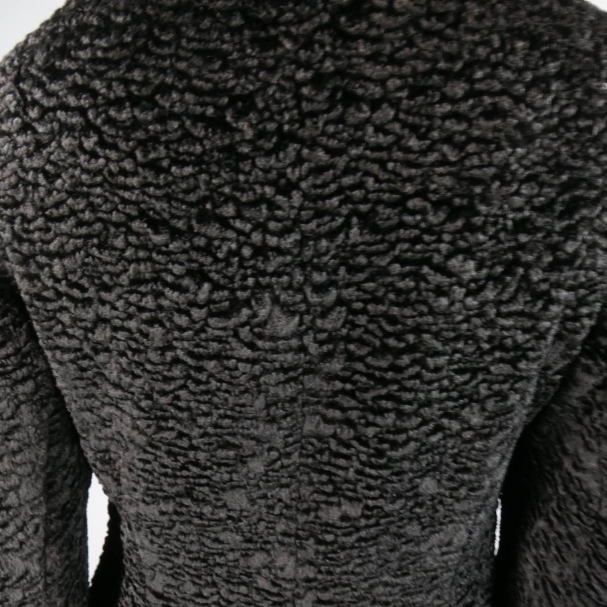 RICHARD TYLER COUTURE Size 6 Black Faux Lamb Fur Padded Collar Coat 5