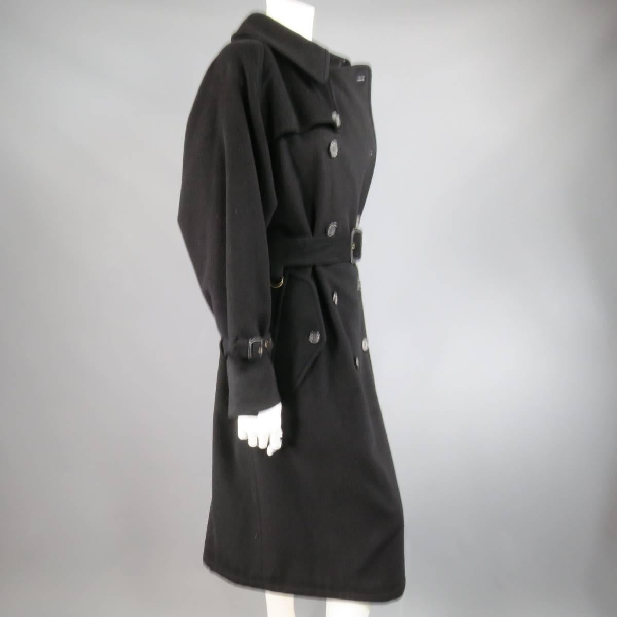 Women's Vintage RALPH LAUREN Purple Label Size 10 Black Wool Blend Trench Coat