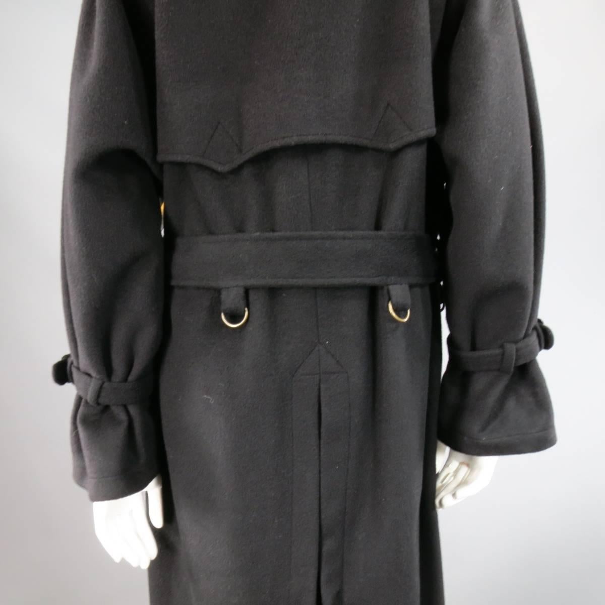 Vintage RALPH LAUREN Purple Label Size 10 Black Wool Blend Trench Coat 3