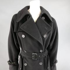 Vintage RALPH LAUREN Purple Label Size 10 Black Wool Blend Trench Coat
