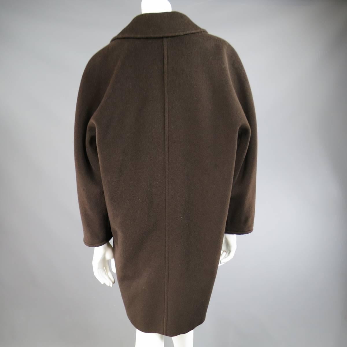 Women's Vintage MAX MARA Size 2 Brown Virgin Wool Fleece Oversized Double Breasted Coat