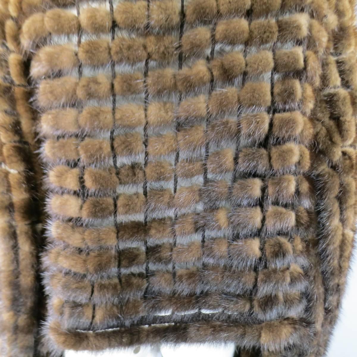 ADRIENNE LANDAU Brown Mink Fur Net Mesh High Low Open Cardigan Shawl 4