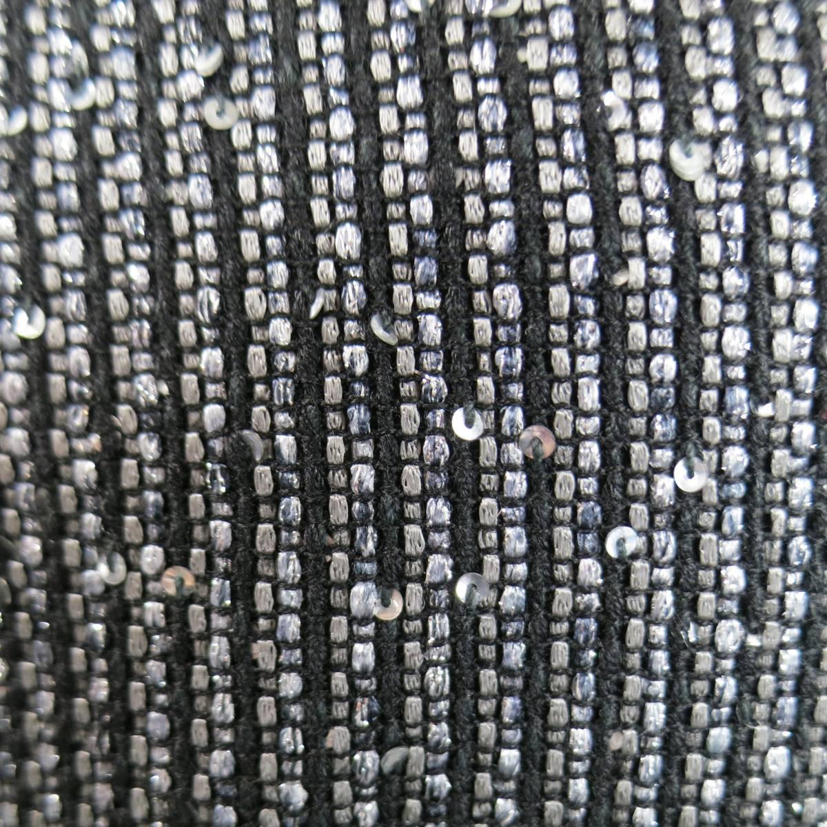ESCADA Size 14 Black & Silver Sequin Stripe Statement Jacket 2