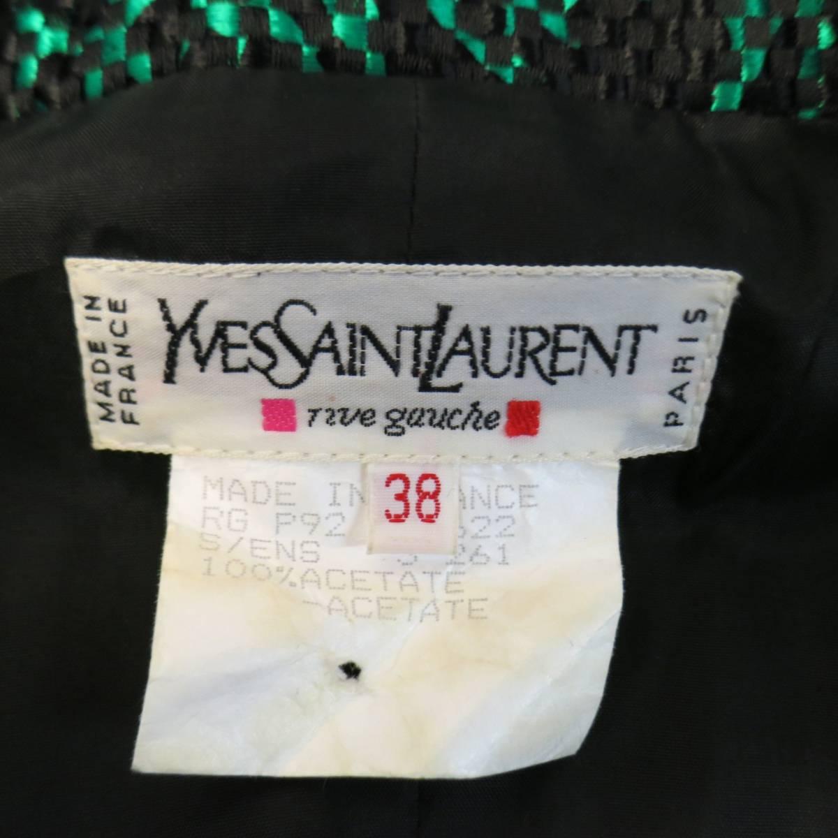 Vintage YVES SAINT LAURENT Size 6 Green Textured Python Print Gold Button Jacket 5