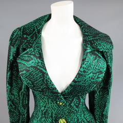 Vintage YVES SAINT LAURENT Size 6 Green Textured Python Print Gold Button Jacket