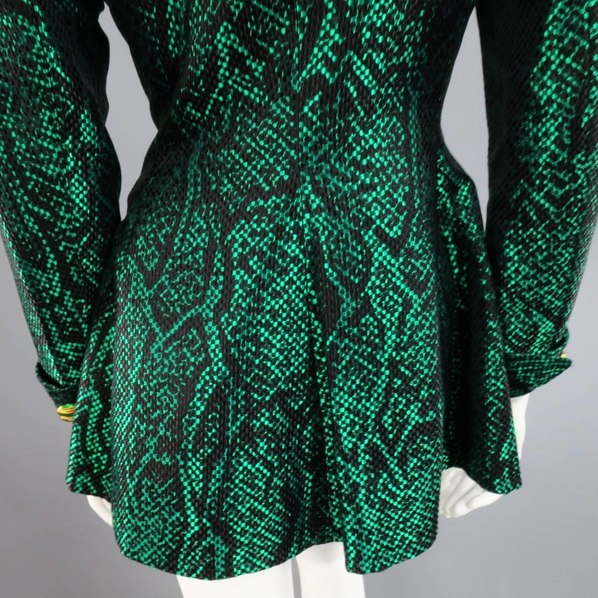 Vintage YVES SAINT LAURENT Size 6 Green Textured Python Print Gold Button Jacket 3