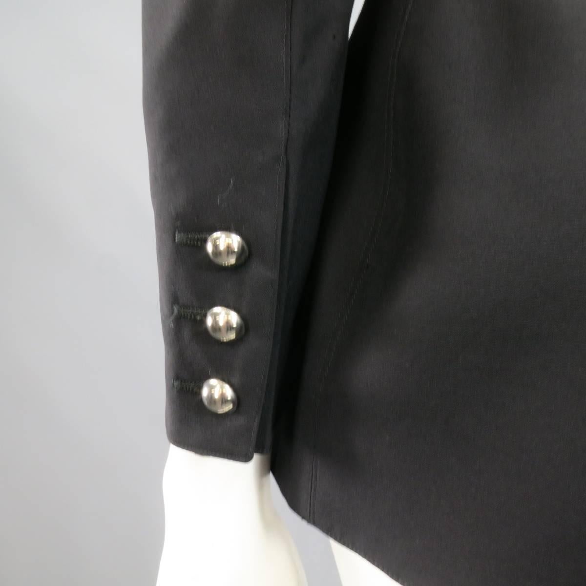 CLAUDE MONTANA Jacket Size 4 Black Wool Peak Lapel Silver Back Chain Coat 2