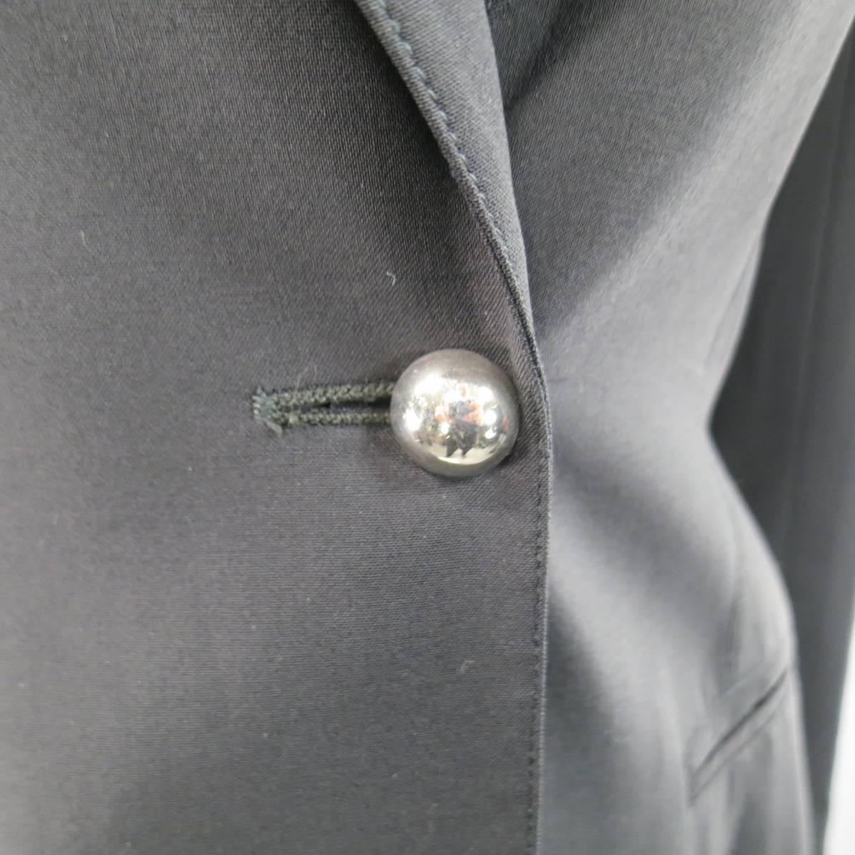 CLAUDE MONTANA Jacket Size 4 Black Wool Peak Lapel Silver Back Chain Coat 1