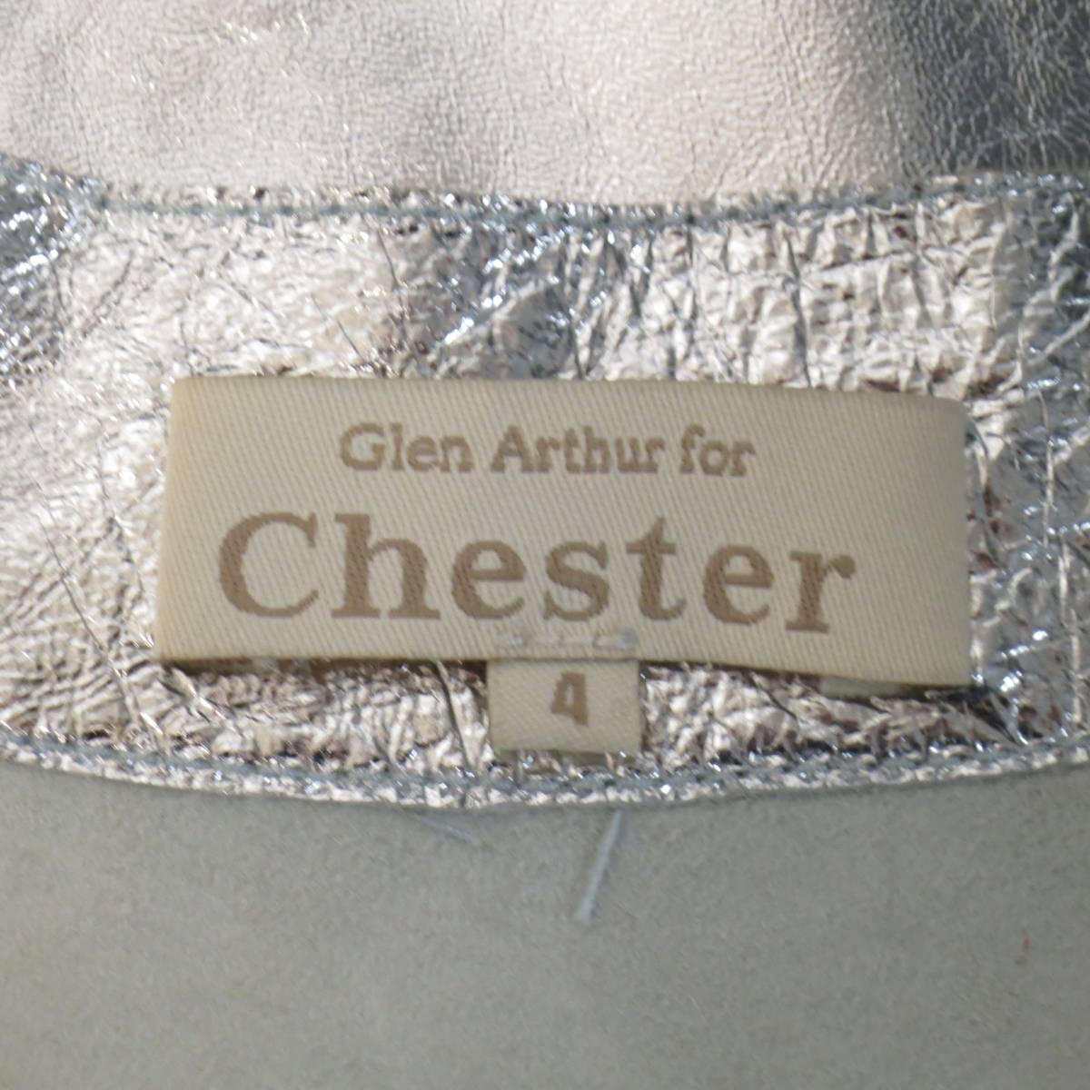 Glen Arthur for CHESTER Size 4 Metallic Silver Laser Cut Floral Leather Jacket 3