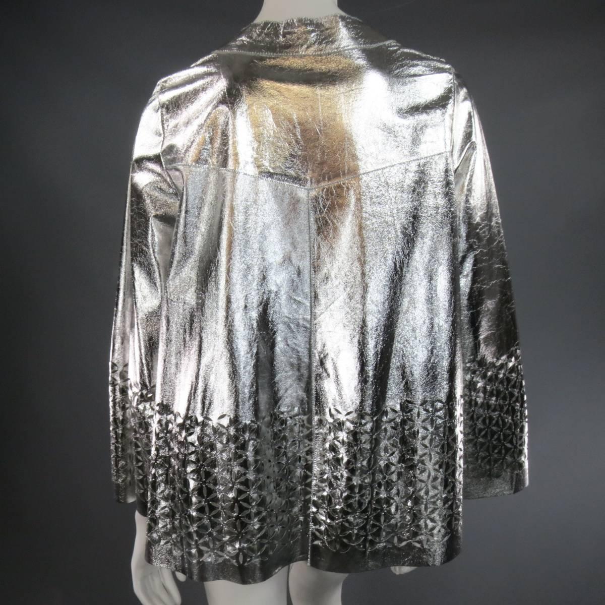 Women's Glen Arthur for CHESTER Size 4 Metallic Silver Laser Cut Floral Leather Jacket