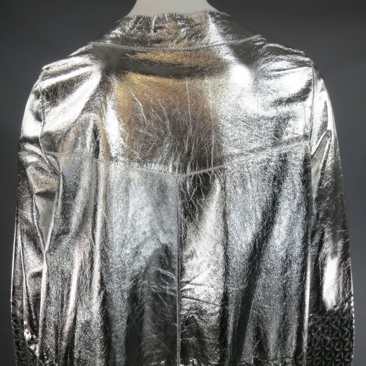 Glen Arthur for CHESTER Size 4 Metallic Silver Laser Cut Floral Leather Jacket 2