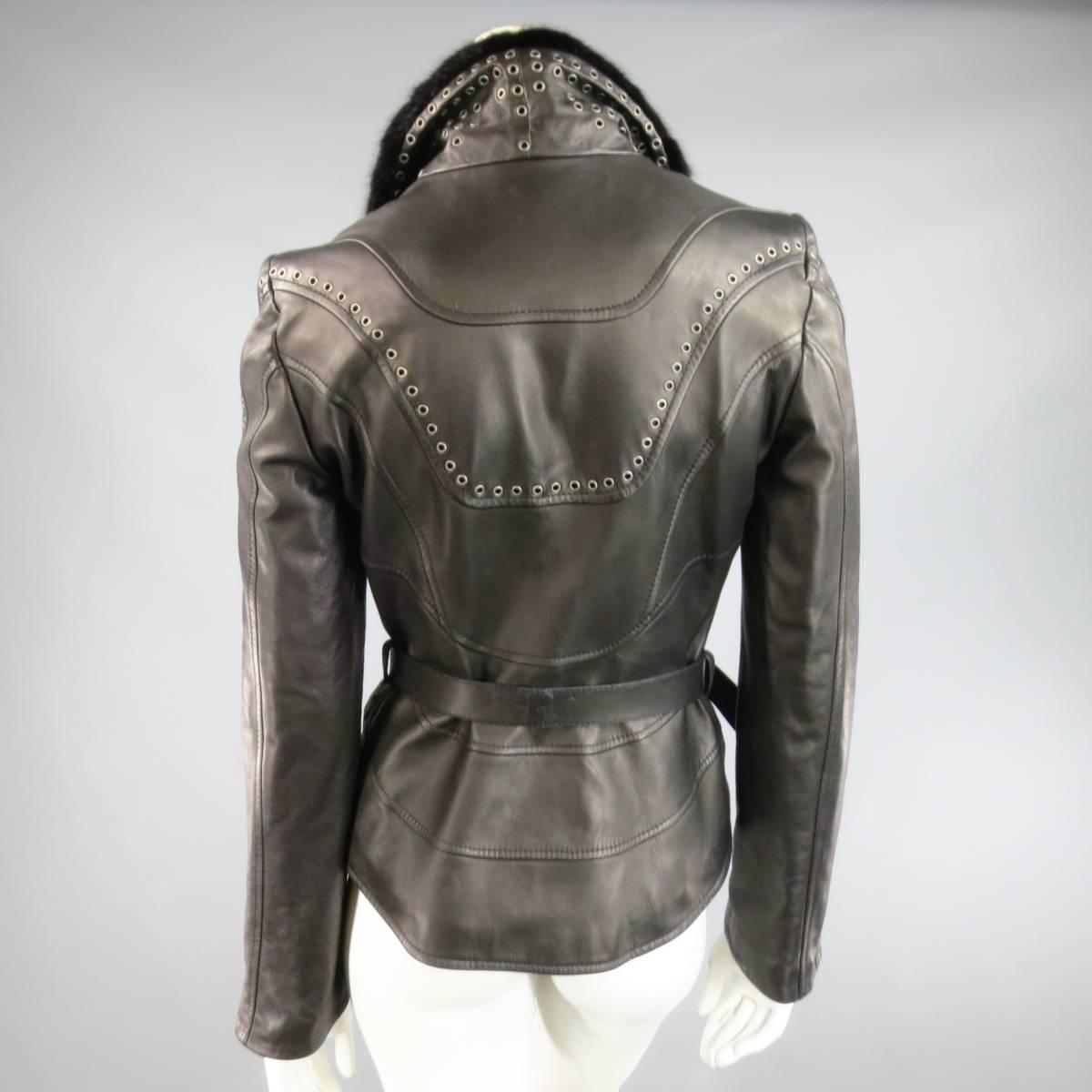 EMANUEL UNGARO 2 Black Leather Mink Fur Collar Cropped Biker Jacket Retail $5390 4