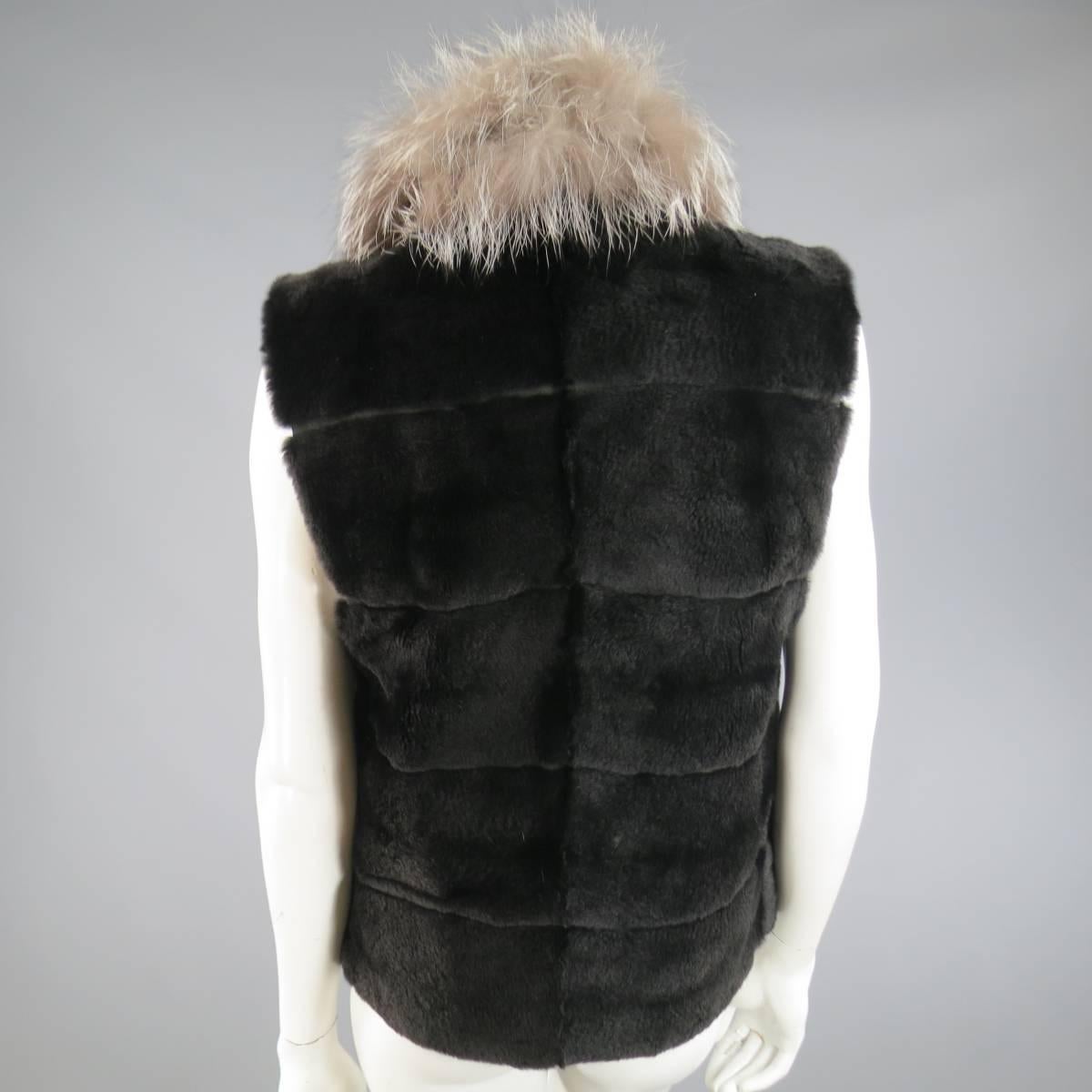 Vintage ANDRIANA FURS Size M Black Mink Silver Fox Collar Fur Vest 3